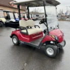 2018 Yamaha Drive2 48V Electric utility golf cart in Garnet Burgundy with steel rear utility bin